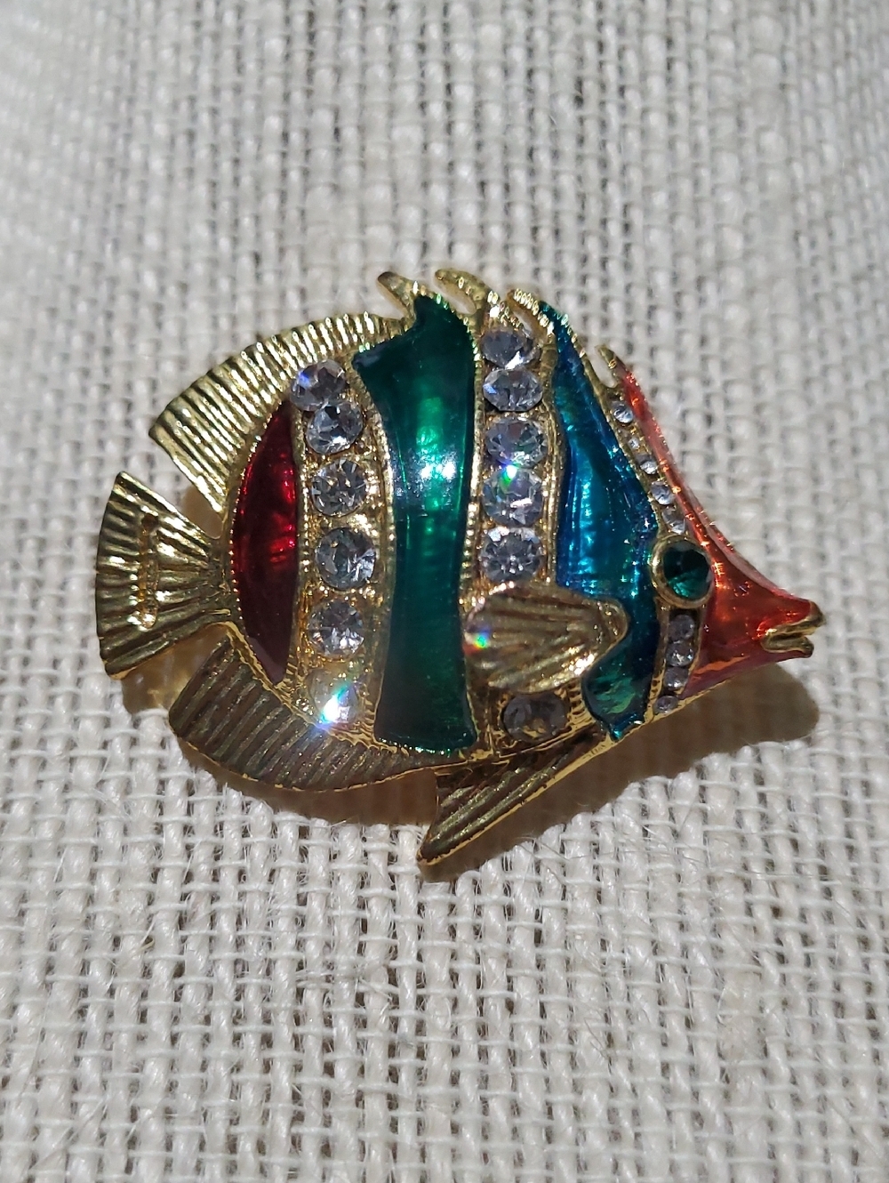 Gold-Tone Multicolor Decorative Fish Brooch - Green, Blue & Red